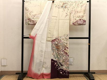 平和屋着物●訪問着　駒刺繍　御所車花文　金彩　正絹　逸品　BAAX8844mz