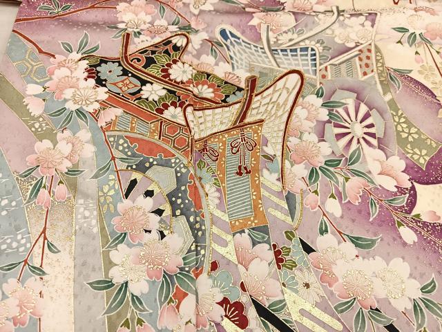 平和屋着物●訪問着　駒刺繍　御所車花文　金彩　正絹　逸品　BAAX8844mz