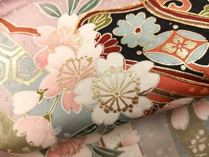 平和屋着物●訪問着　駒刺繍　御所車花文　金彩　正絹　逸品　BAAX8844mz