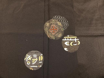 平和屋着物■訪問着　竹屋町刺繍　花丸文　黒地　金銀彩　正絹　逸品　BAAX8845mz