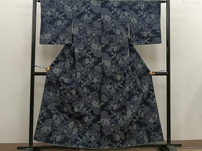 平和屋着物■上質な紬　菊花文　正絹　逸品　BAAX8848mz
