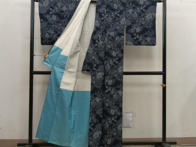 平和屋着物■上質な紬　菊花文　正絹　逸品　BAAX8848mz