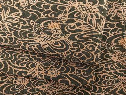 平和屋着物●上質な小紋　型染め　魚　黒地　鬼しぼ縮緬　正絹　逸品　BAAX8863mz
