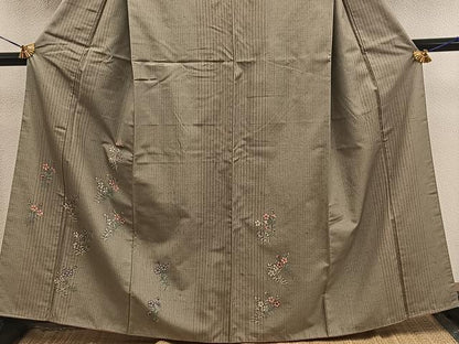 平和屋着物●訪問着　紬地　枝花文　やまと誂製　正絹　逸品　BAAX8864mz