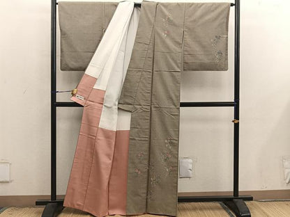 平和屋着物●訪問着　紬地　枝花文　やまと誂製　正絹　逸品　BAAX8864mz