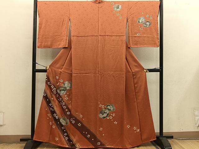 平和屋着物●訪問着　絞り　刺繍　菊花文　金彩　正絹　逸品　BAAX8869mz