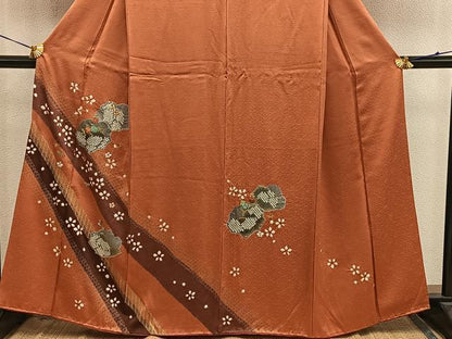 平和屋着物●訪問着　絞り　刺繍　菊花文　金彩　正絹　逸品　BAAX8869mz