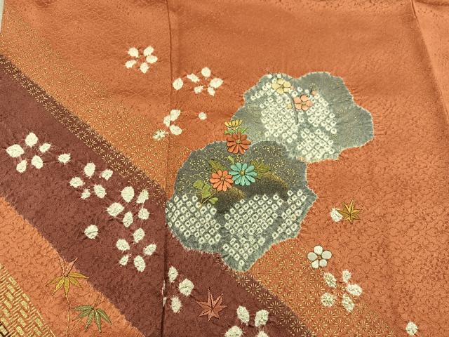 平和屋着物●訪問着　絞り　刺繍　菊花文　金彩　正絹　逸品　BAAX8869mz