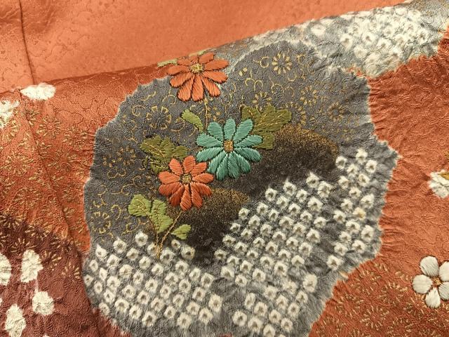 平和屋着物●訪問着　絞り　刺繍　菊花文　金彩　正絹　逸品　BAAX8869mz