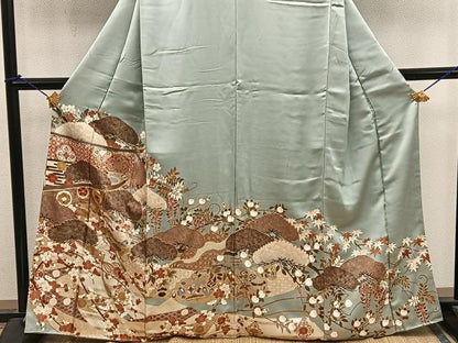 平和屋着物●豪華色留袖　駒刺繍　七宝菊花文　金彩　正絹　逸品　BAAX8872mz