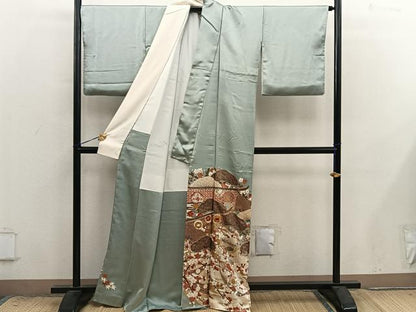 平和屋着物●豪華色留袖　駒刺繍　七宝菊花文　金彩　正絹　逸品　BAAX8872mz