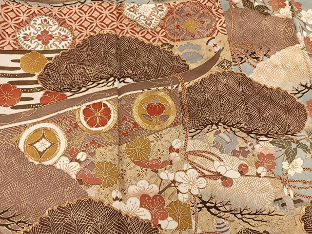 平和屋着物●豪華色留袖　駒刺繍　七宝菊花文　金彩　正絹　逸品　BAAX8872mz