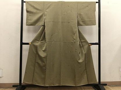 平和屋着物■上質な小紋　草葉文　銀糸　正絹　逸品　BAAX8874mz