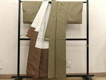 平和屋着物■上質な小紋　草葉文　銀糸　正絹　逸品　BAAX8874mz