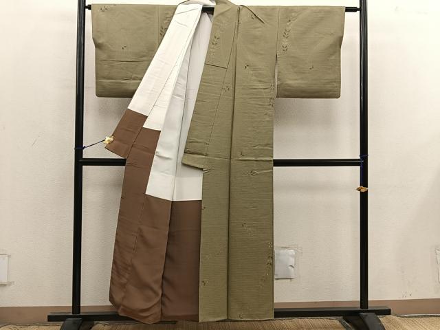 平和屋着物■上質な小紋　草葉文　銀糸　正絹　逸品　BAAX8874mz