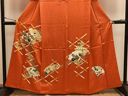 平和屋着物■訪問着　刺繍　檜扇菊花文　金彩　鈴乃屋扱い　正絹　逸品　BAAX8876mz