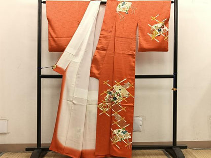 平和屋着物■訪問着　刺繍　檜扇菊花文　金彩　鈴乃屋扱い　正絹　逸品　BAAX8876mz
