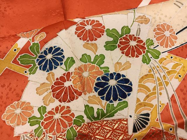 平和屋着物■訪問着　刺繍　檜扇菊花文　金彩　鈴乃屋扱い　正絹　逸品　BAAX8876mz