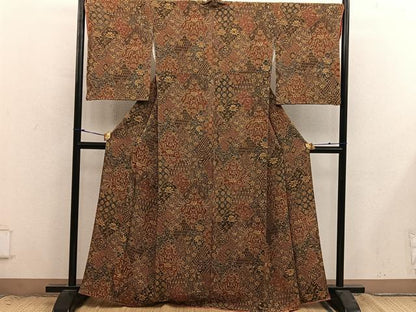 平和屋着物●二代目更甚　江戸更紗　小紋　鳳凰花文　鬼しぼ縮緬　正絹　逸品　BAAX8878mz
