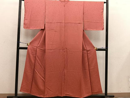 平和屋着物■上質な色無地　草花地紋　赤丹色　正絹　逸品　BAAX8883mz