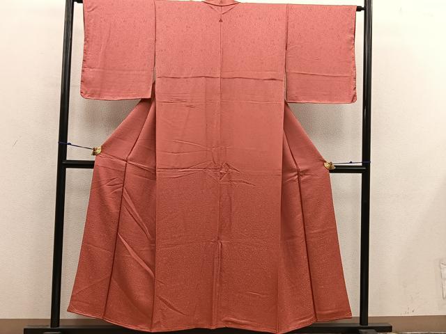 平和屋着物■上質な色無地　草花地紋　赤丹色　正絹　逸品　BAAX8883mz