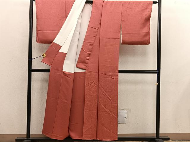 平和屋着物■上質な色無地　草花地紋　赤丹色　正絹　逸品　BAAX8883mz
