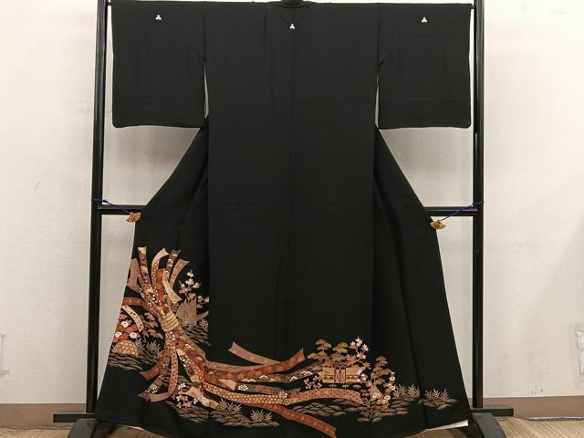 平和屋着物■豪華黒留袖　束ね熨斗菊花文　金彩　正絹　逸品　BAAX8886mz