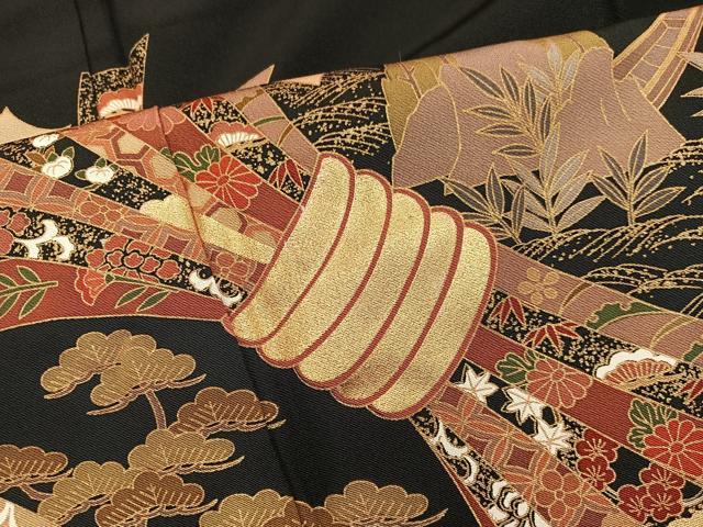 平和屋着物■豪華黒留袖　束ね熨斗菊花文　金彩　正絹　逸品　BAAX8886mz