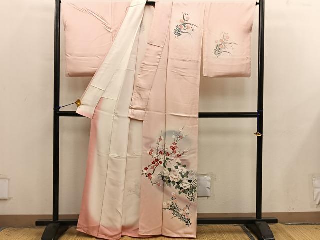 平和屋着物■訪問着　友禅　牡丹花文　暈し染め　正絹　逸品　BAAX8887mz