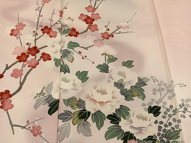平和屋着物■訪問着　友禅　牡丹花文　暈し染め　正絹　逸品　BAAX8887mz