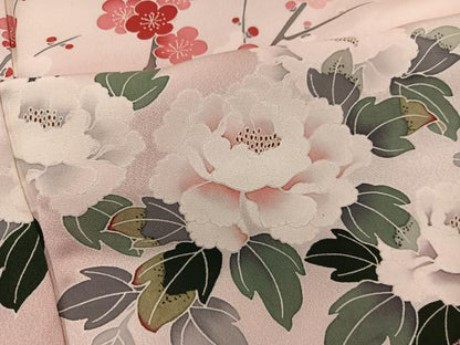 平和屋着物■訪問着　友禅　牡丹花文　暈し染め　正絹　逸品　BAAX8887mz