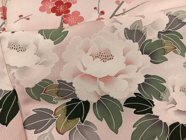平和屋着物■訪問着　友禅　牡丹花文　暈し染め　正絹　逸品　BAAX8887mz