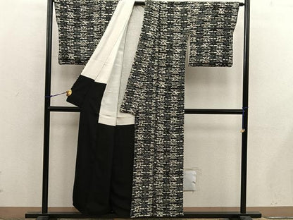 平和屋着物■上質な小紋　型染め　草花文　黒地　正絹　逸品　BAAX8892mz