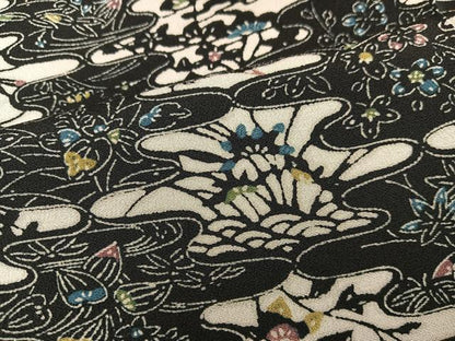 平和屋着物■上質な小紋　型染め　草花文　黒地　正絹　逸品　BAAX8892mz