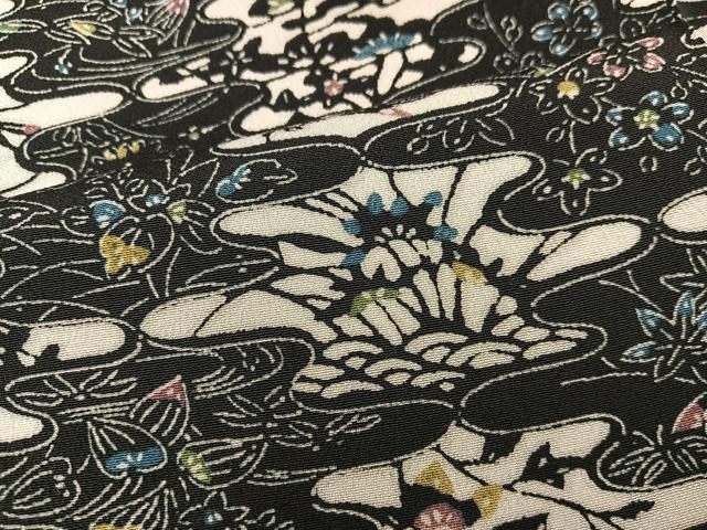 平和屋着物■上質な小紋　型染め　草花文　黒地　正絹　逸品　BAAX8892mz
