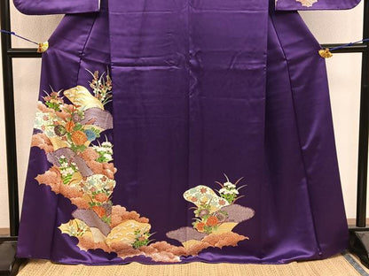 平和屋着物■訪問着　駒刺繍　菊花文　金彩　正絹　逸品　BAAX8893mz