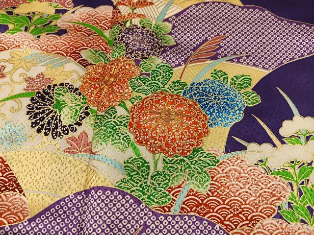 平和屋着物■訪問着　駒刺繍　菊花文　金彩　正絹　逸品　BAAX8893mz