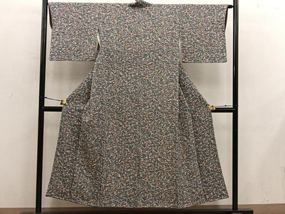 平和屋着物■上質な小紋　草花文　鬼しぼ縮緬　正絹　逸品　BAAX8894mz