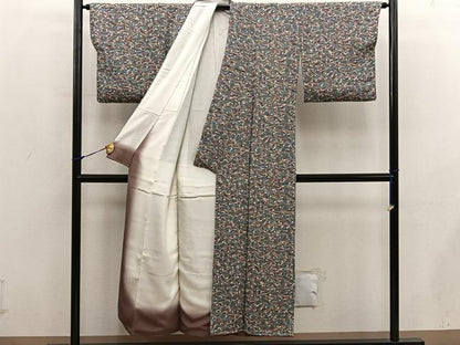 平和屋着物■上質な小紋　草花文　鬼しぼ縮緬　正絹　逸品　BAAX8894mz
