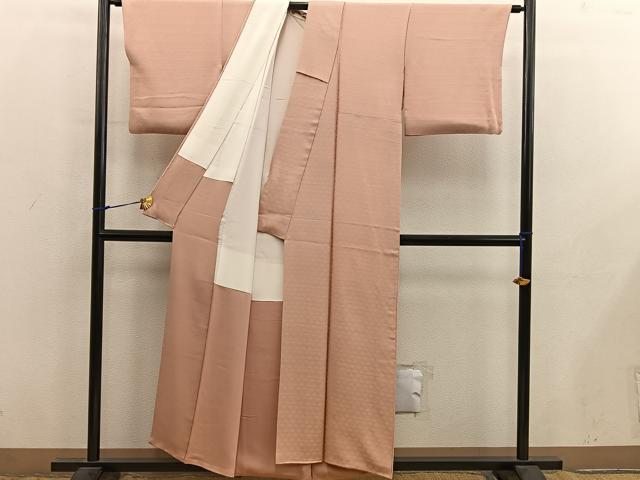 平和屋着物■上質な色無地　桐地紋　洒落柿色　正絹　逸品　BAAX8897mz