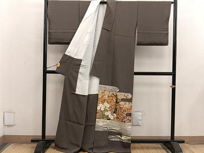 平和屋着物■豪華色留袖　駒刺繍　枝菊花文　金彩　正絹　逸品　未使用　BAAX8898mz