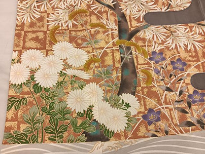 平和屋着物■豪華色留袖　駒刺繍　枝菊花文　金彩　正絹　逸品　未使用　BAAX8898mz