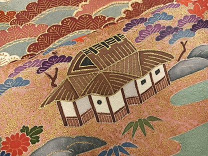 平和屋着物■豪華色留袖　駒刺繍　風景松文　暈し染め　金彩　正絹　逸品　BAAX8899mz