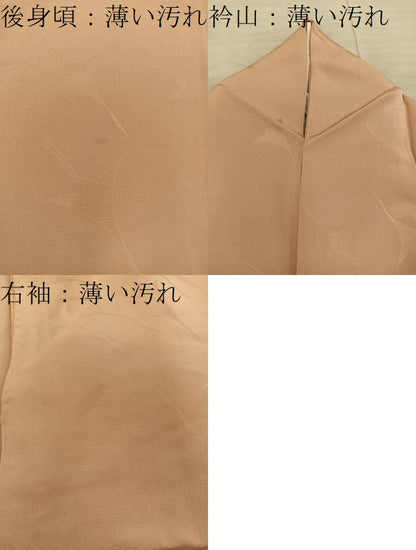 平和屋着物■上質な色無地　飛鶴地紋　薄香色　正絹　逸品　BAAX8902mz