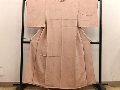 平和屋着物■上質な色無地　飛鶴地紋　薄香色　正絹　逸品　BAAX8902mz