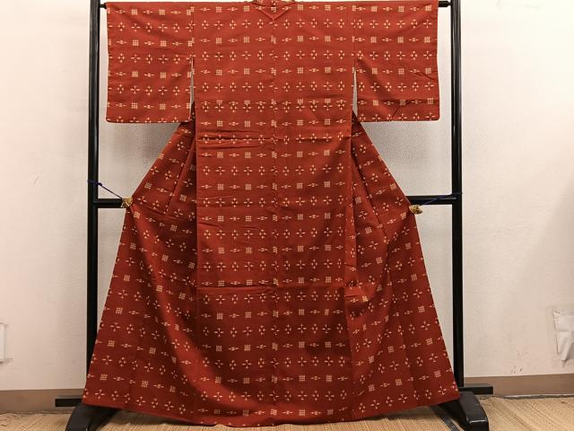 平和屋着物■上質な紬　幾何学文様　正絹　逸品　BAAX8907mz