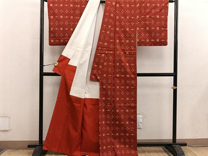 平和屋着物■上質な紬　幾何学文様　正絹　逸品　BAAX8907mz