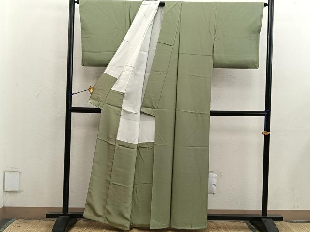 平和屋着物■上質な色無地　よろけ縞地紋　油色　正絹　逸品　BAAX8908mz