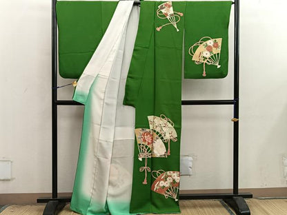 平和屋着物■訪問着　扇面牡丹花文　金彩　正絹　逸品　BAAX8911mz