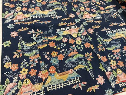平和屋着物■上質な小紋　型染め　風景花文　鬼しぼ縮緬　正絹　逸品　未使用　BAAX8913mz